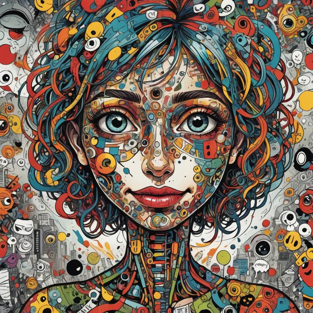 Smiling Anthropomorphic Figure in Comic Expressionist Doodle...