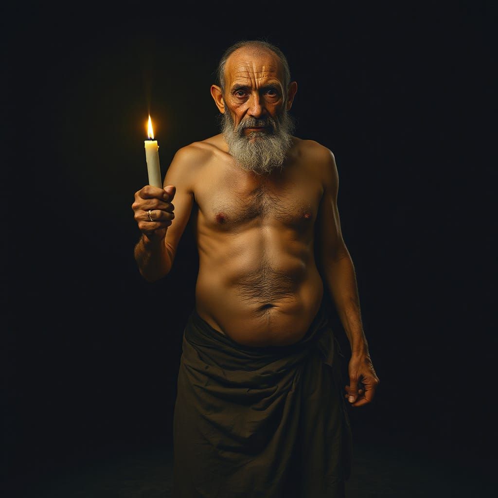 Ancient Man in Candlelight, Dramatic Chiaroscuro Style