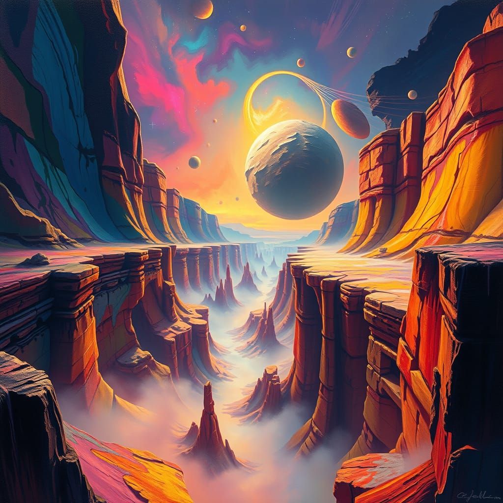 Surrealism Aesthetics Space Canyon IV in Vibrant Oil Paintin...