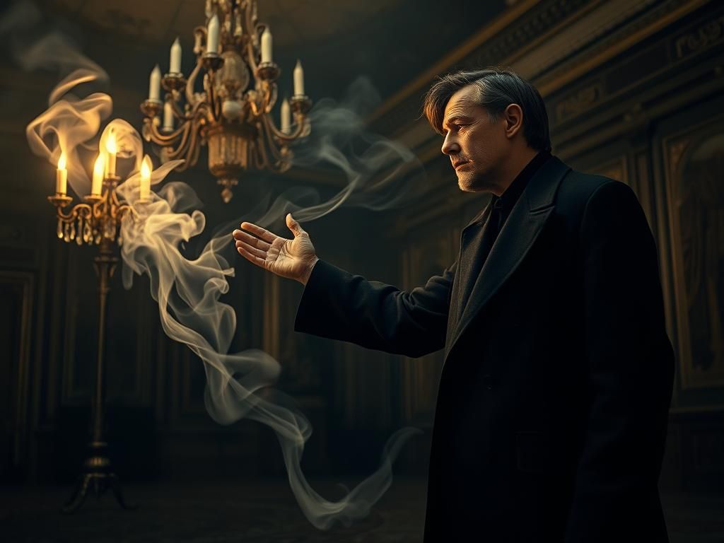 Dreamlike Portrait of Crying Man Reaching for Ghostly Woman