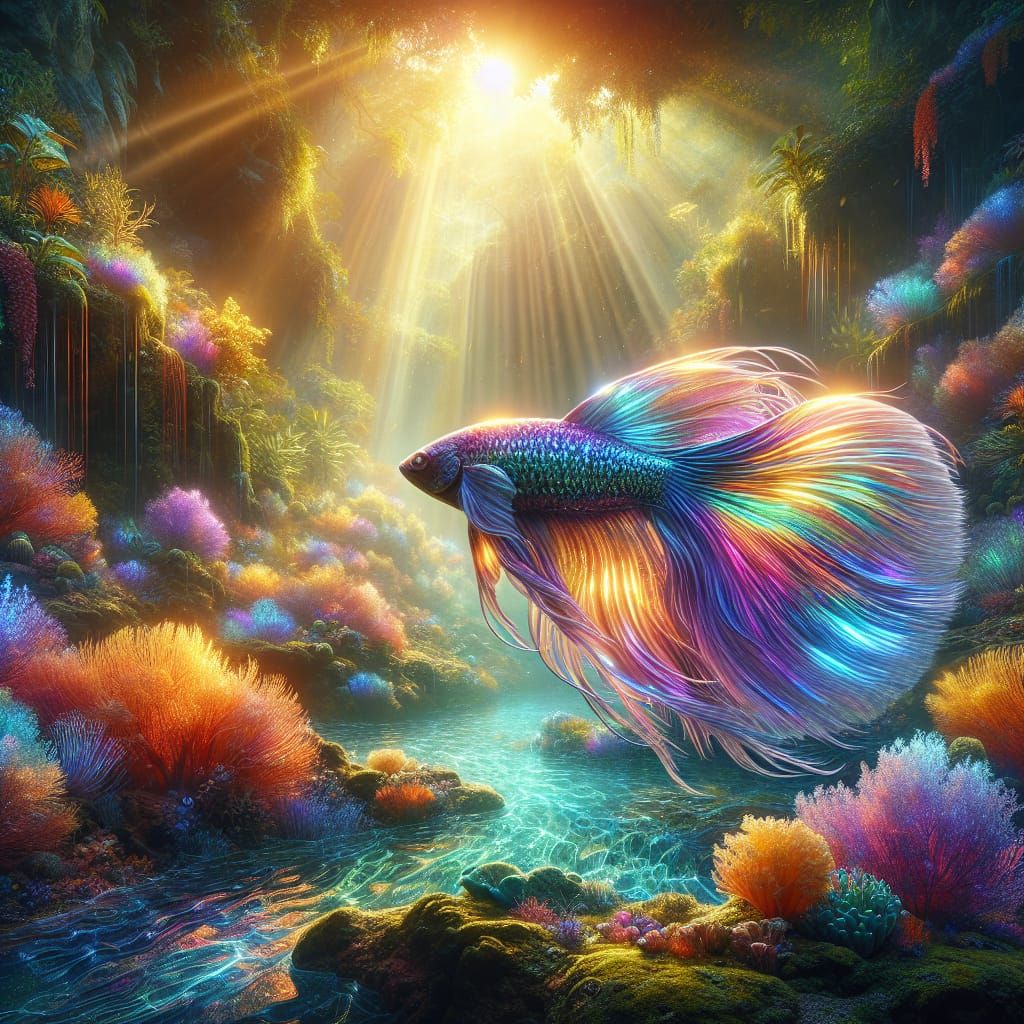 Iridescent Fish Swimming in Tropical Aquarium