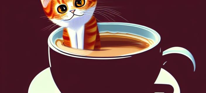 Ginger Cat Swimming in Coffee: Manga Style