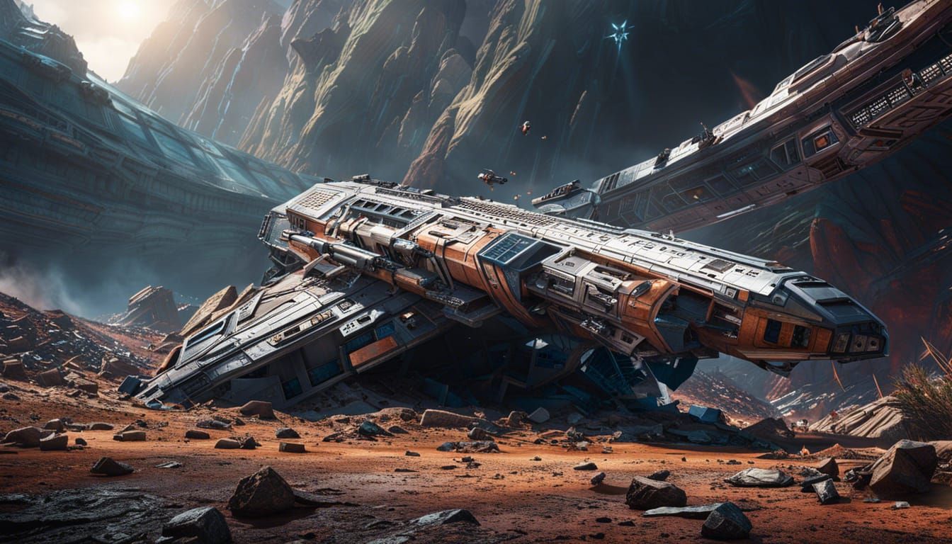 Crashed Sci-Fi Spaceship on Alien Planet