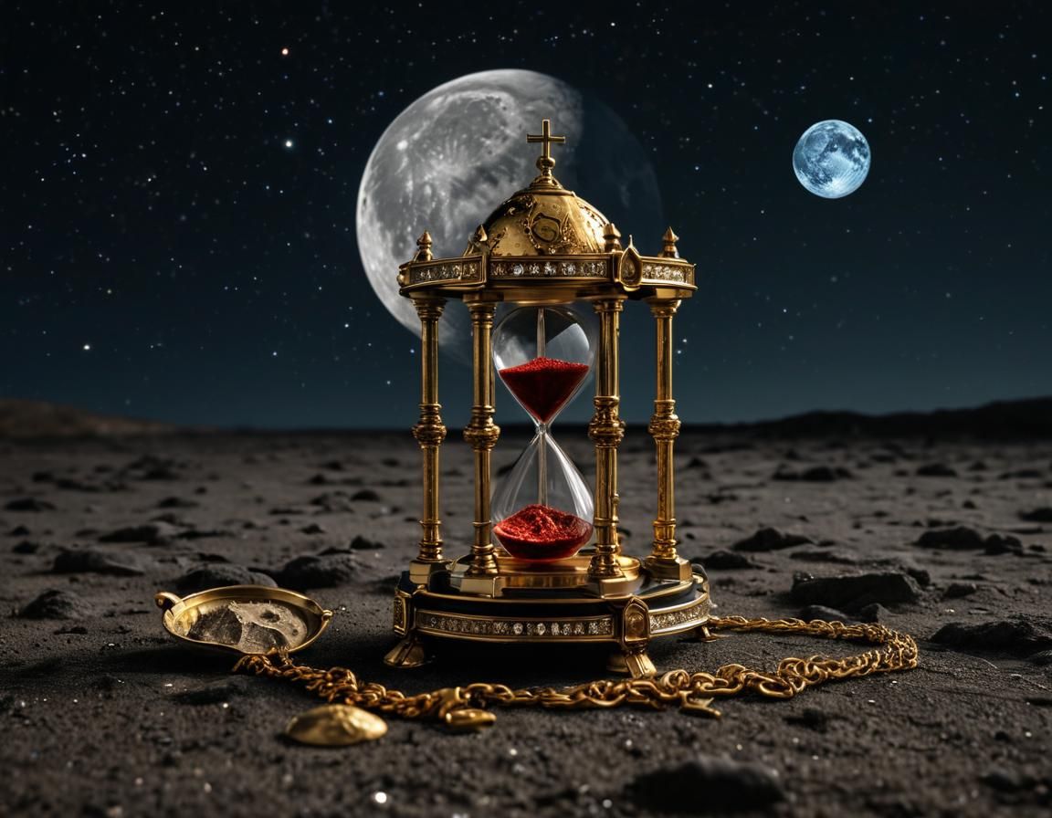 Golden Hourglass with Earth and Blood in Pop Art Style