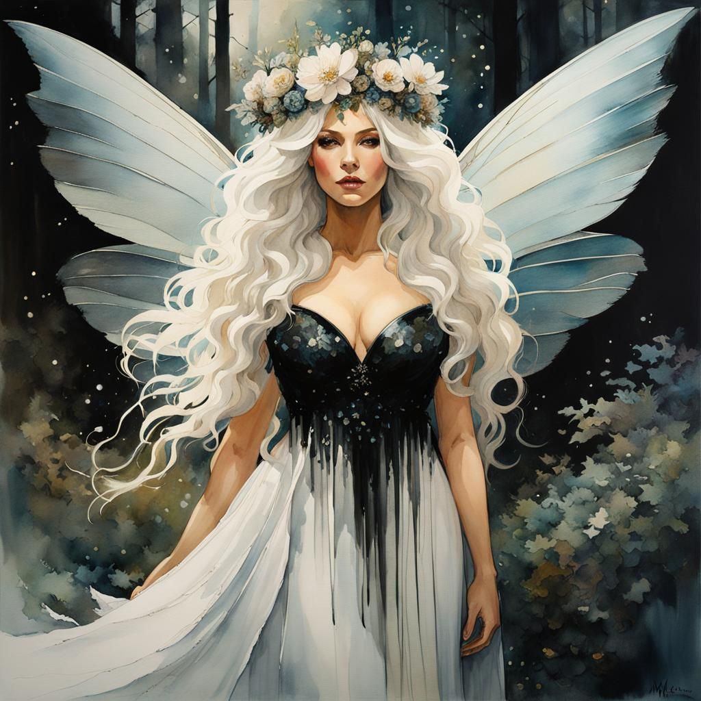 Goddess Fairy in Watercolor and Ink Style