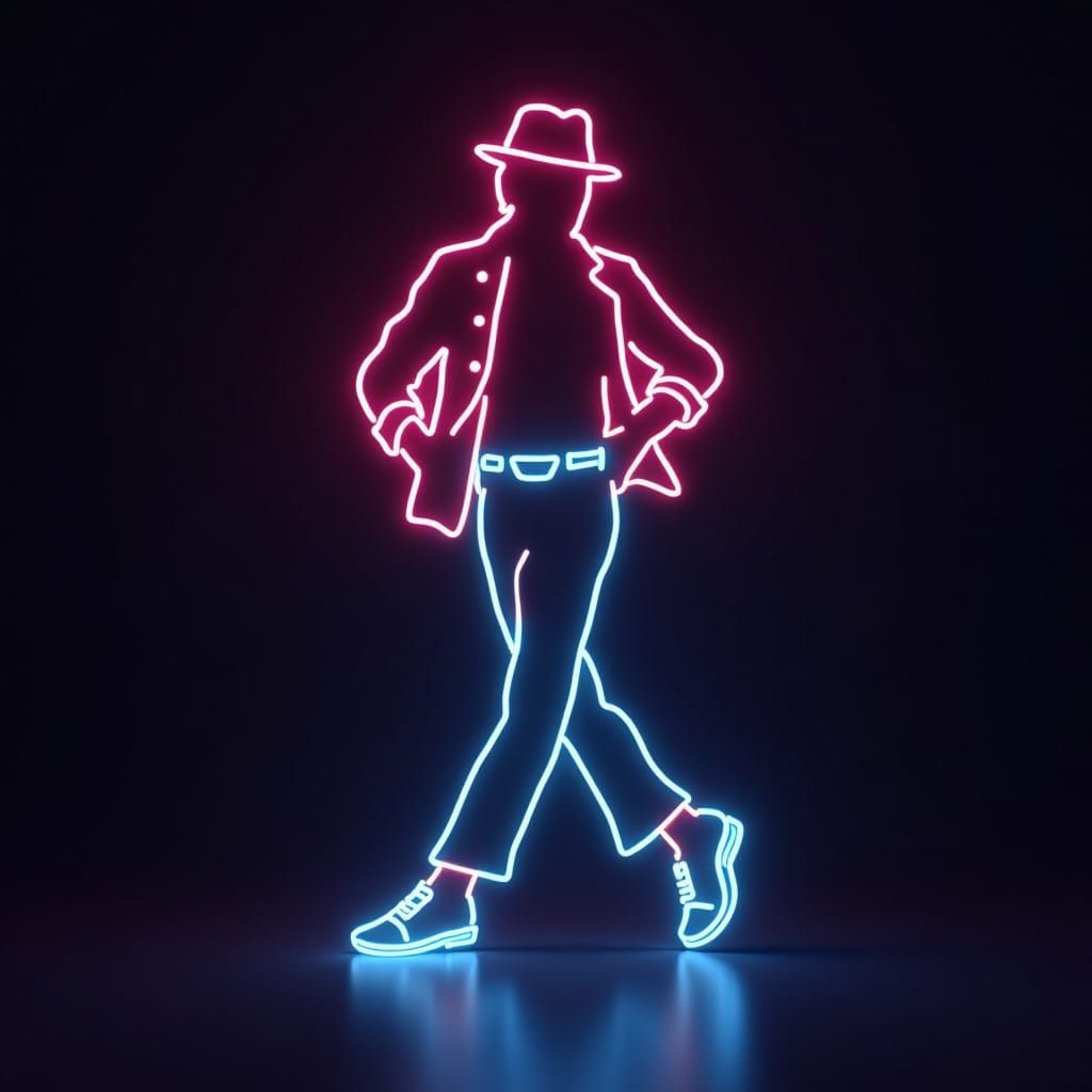Neon Portrait of a Man Dancing Like Michael Jackson
