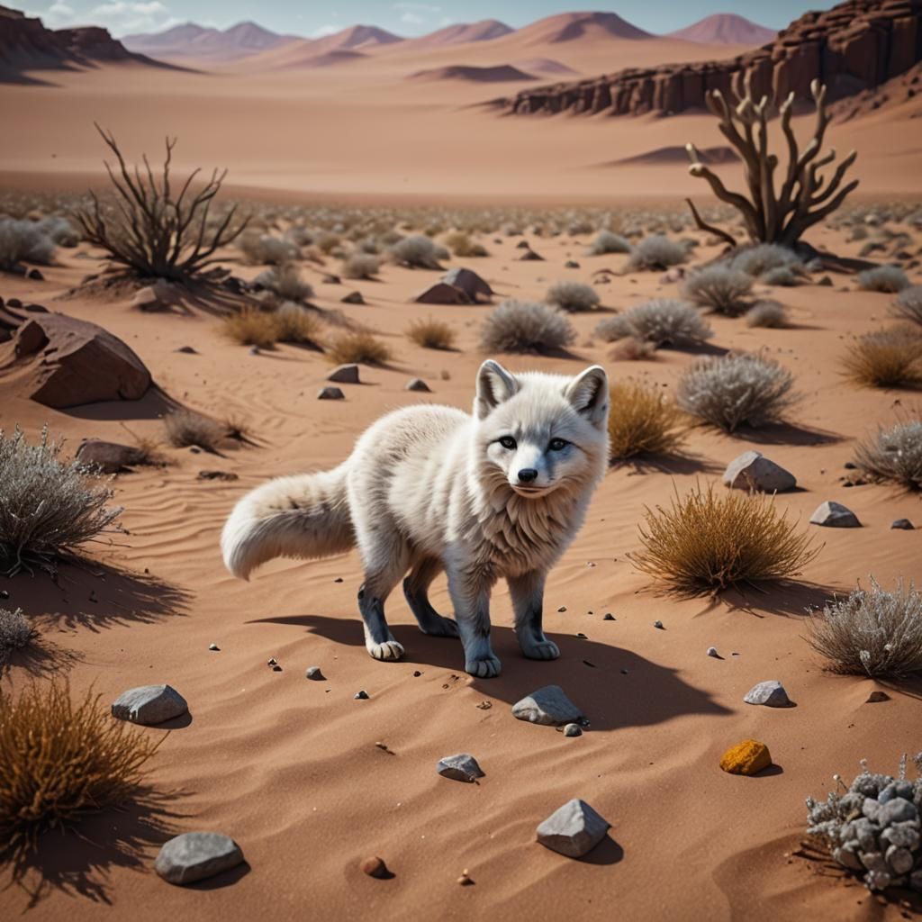 Lost Arctic Fox in Desert, Matte Painting