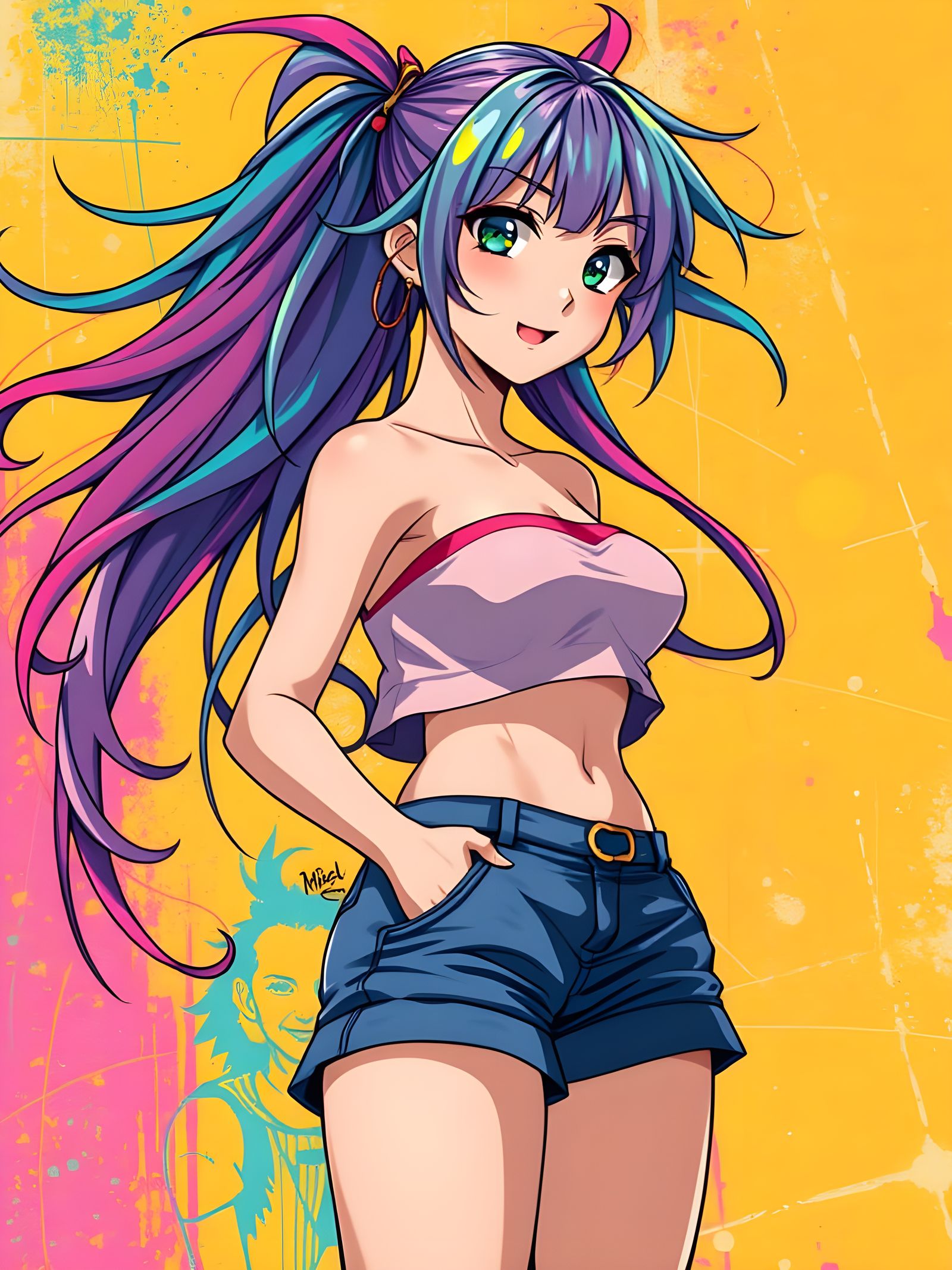 Anime Inspired Girl with Vibrant Multi-Colored Hair