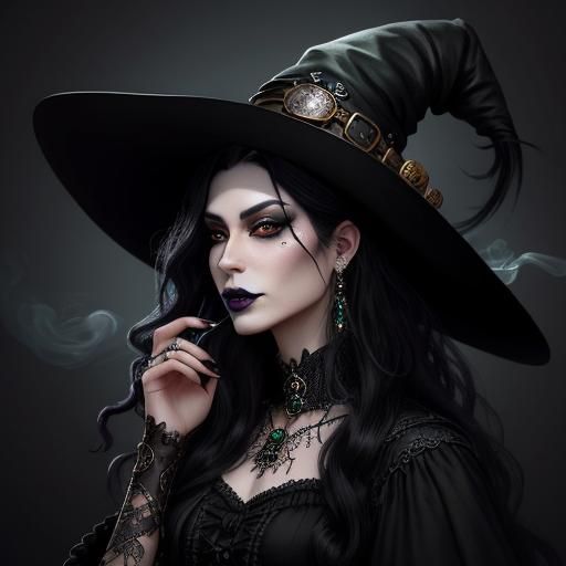 Beautiful Steampunk Witch with an Ornate Hat