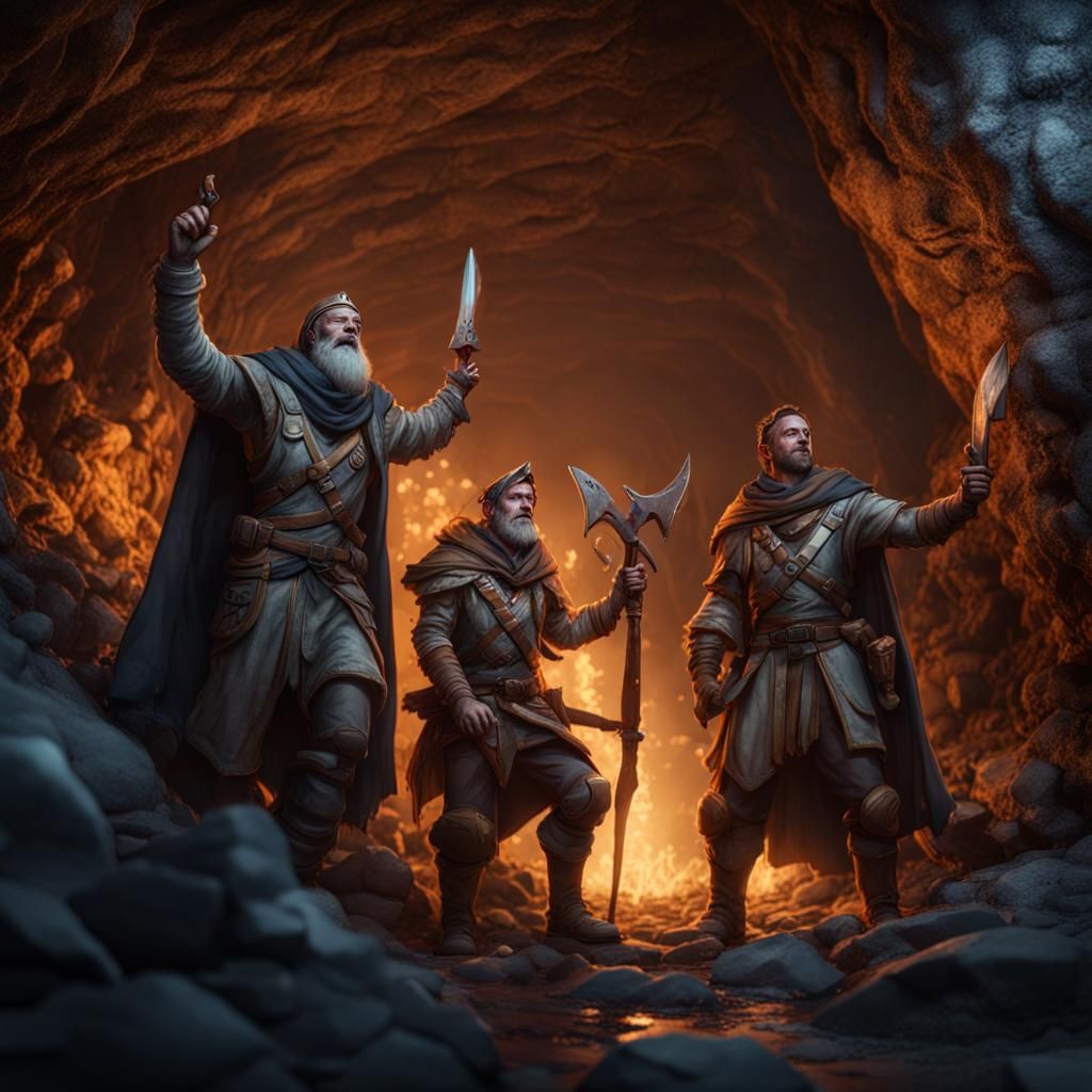 Fantasy Adventurers Celebrate Victory in Deep Cavern