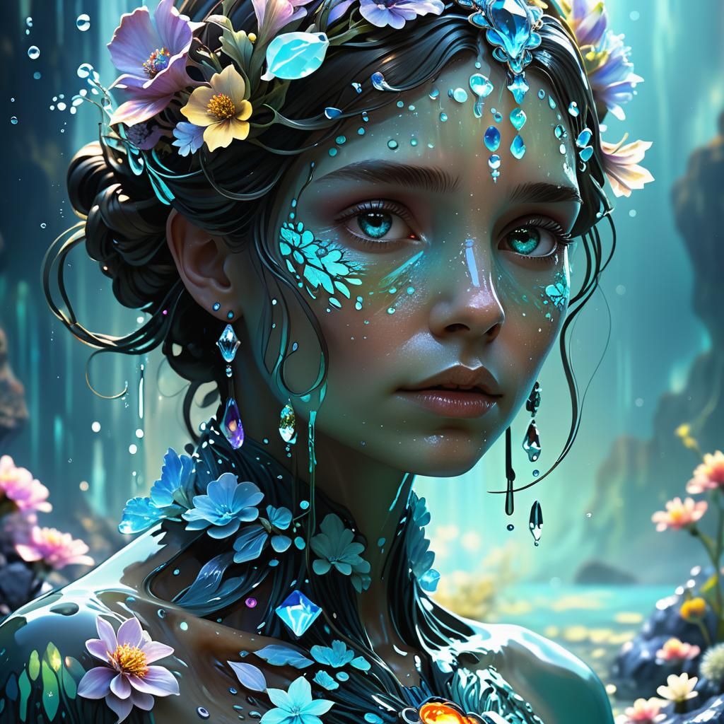 Bioluminescent Water Elemental in Neon Ink Splatter Style