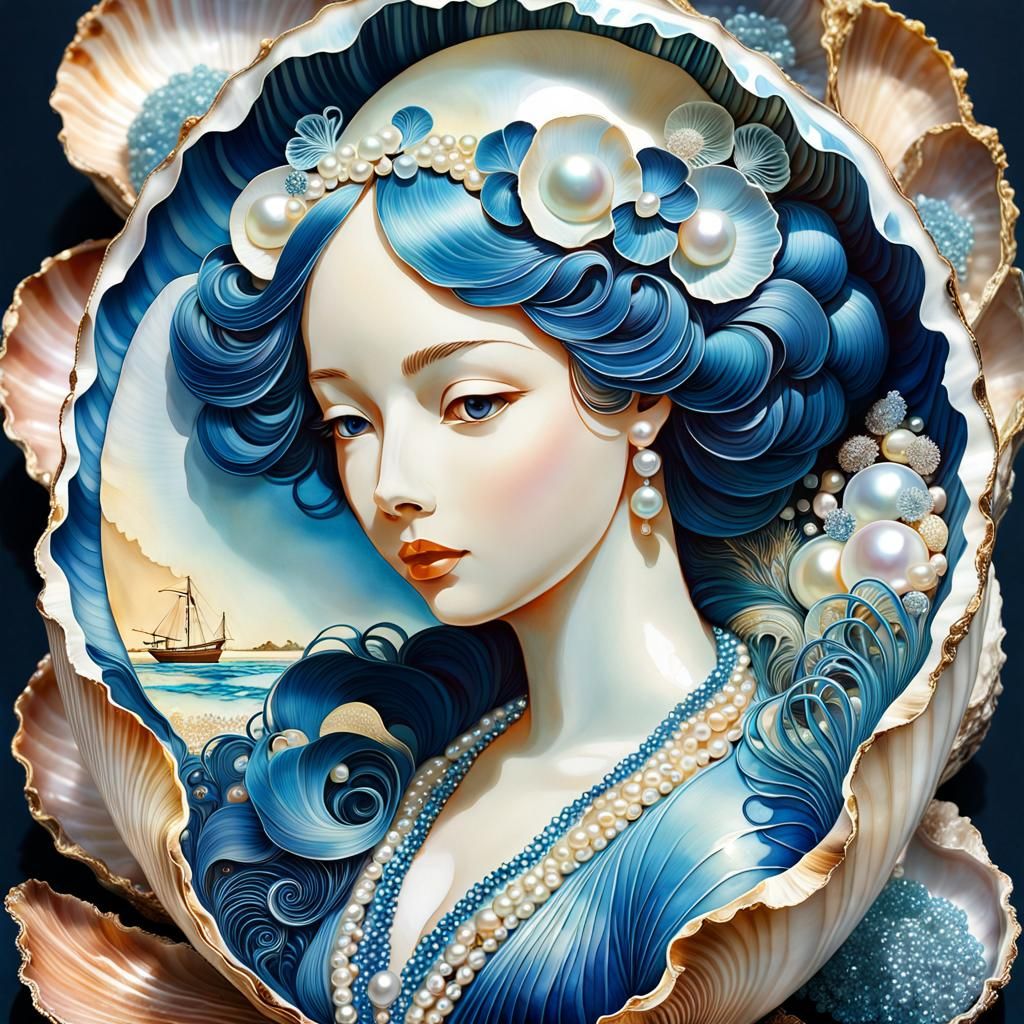 Art Nouveau Pearl in Shell 3D Render