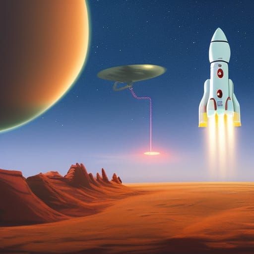 Rocketship Landing on Alien Planet in Digital Art Style
