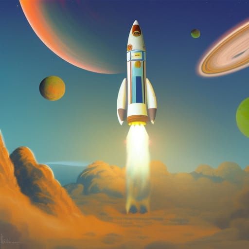 Rocketship Landing: Digital Acrylic Concept Art