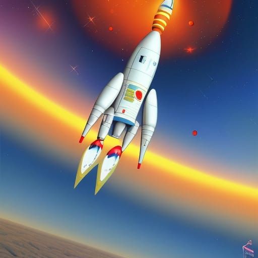 Retro Rocketship Landing on Alien Planet