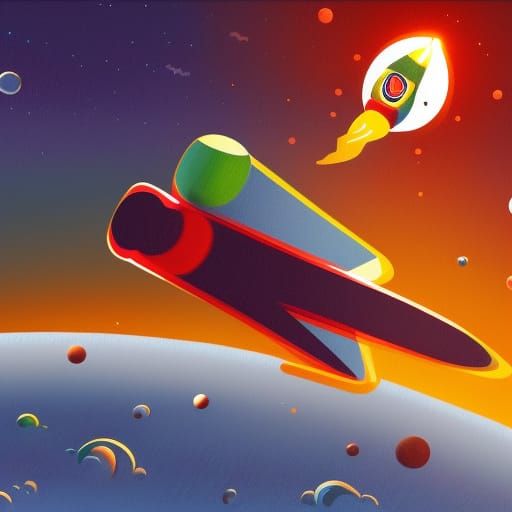 Rocketship Lands on Alien Planet: Digital Acrylic Art