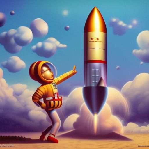 Rocketship Lands on Alien Planet: Digital Acrylic Art