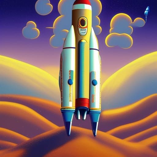 Rocketship Lands on Alien Planet: Digital Acrylic Concept Ar...