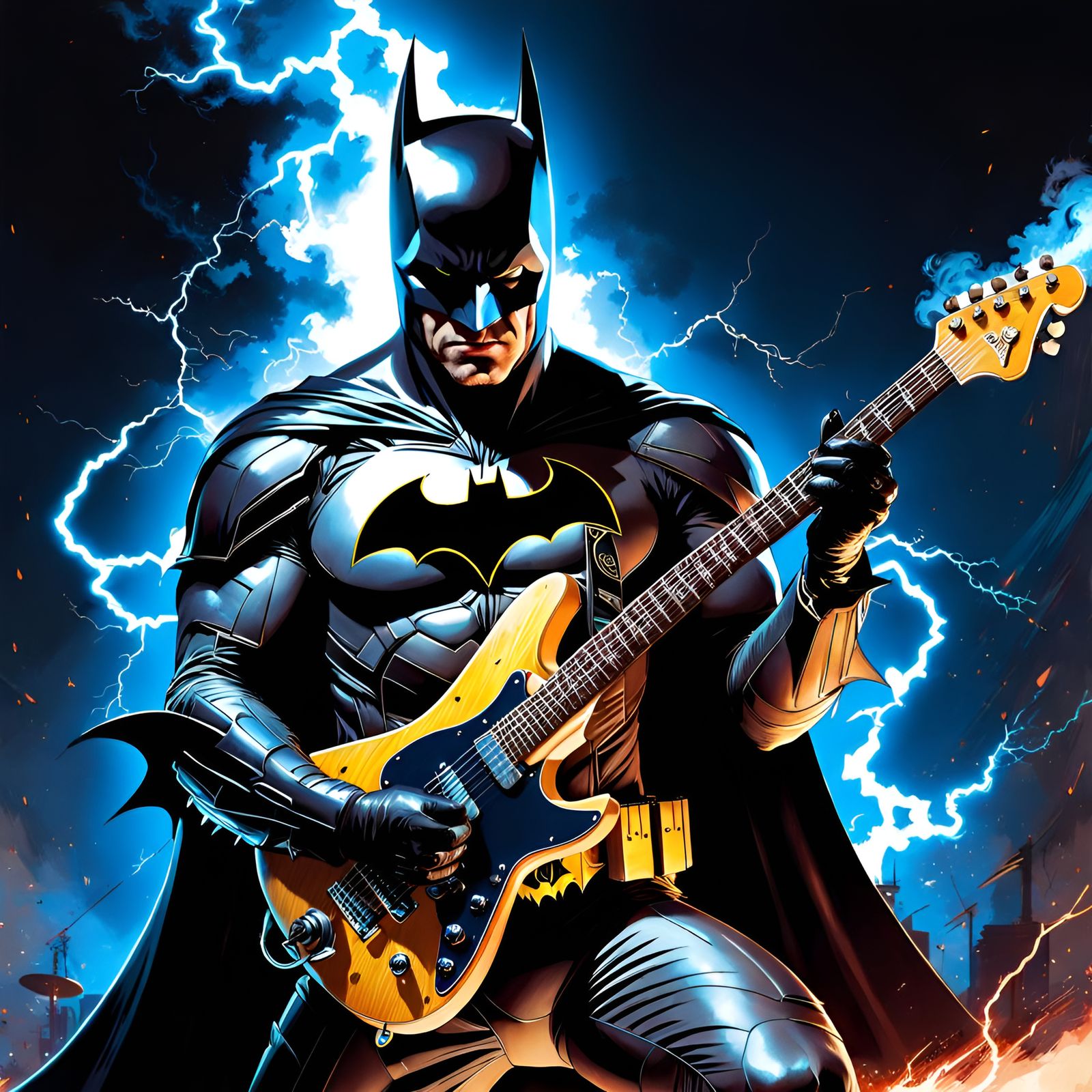 Batman as Rock Star in Pin-Up Digital Art