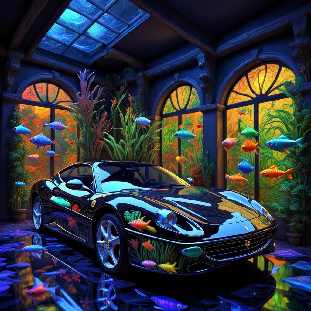 Black light art,   Ferrari car