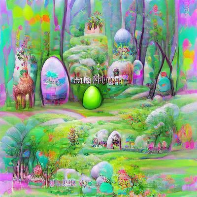 Psychedelic Easter Forest: Surreal Anime Illustration