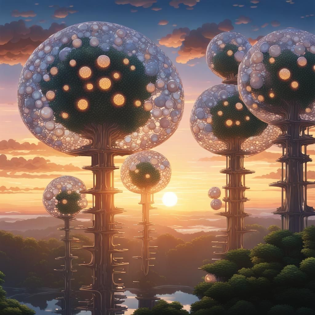 Alien Tree Structure with Glass Spheres, Anime Style
