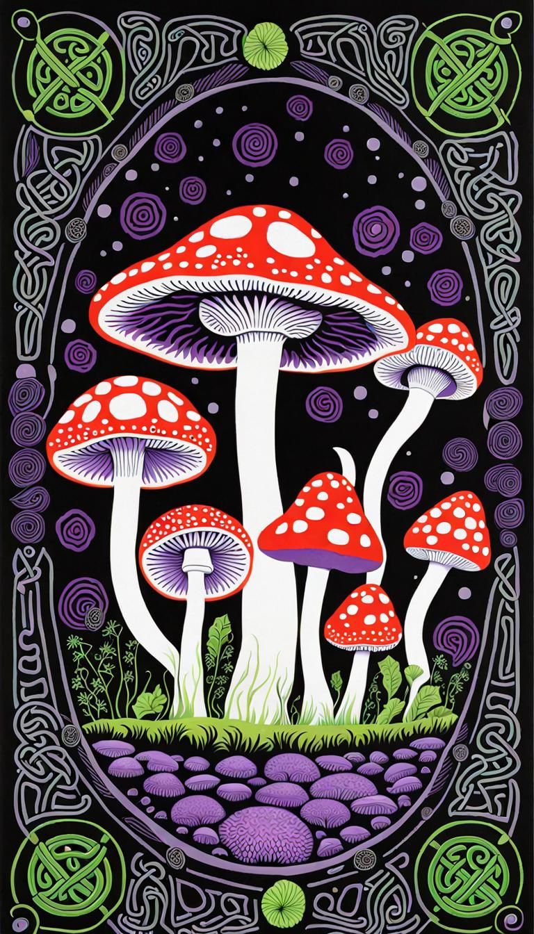 Amanita Muscaria Painting with Celtic and Halloween Elements
