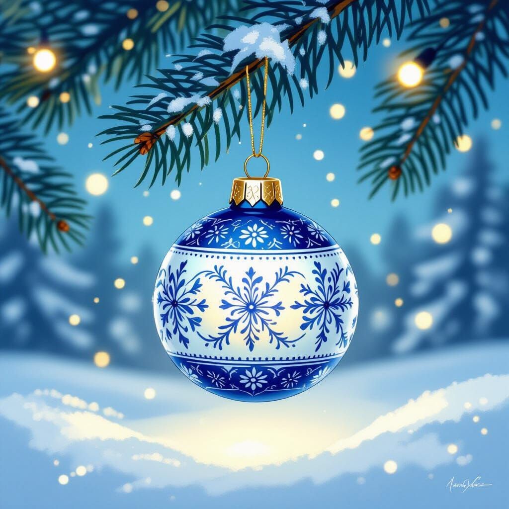Intricate Blue and White Vintage Christmas Ornament
