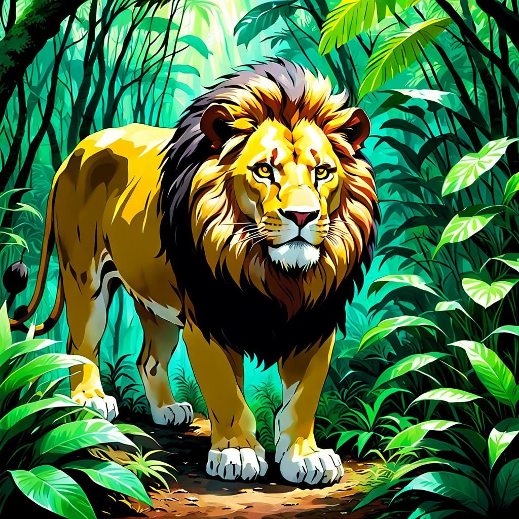 Lion in Jungle Fantasy Art