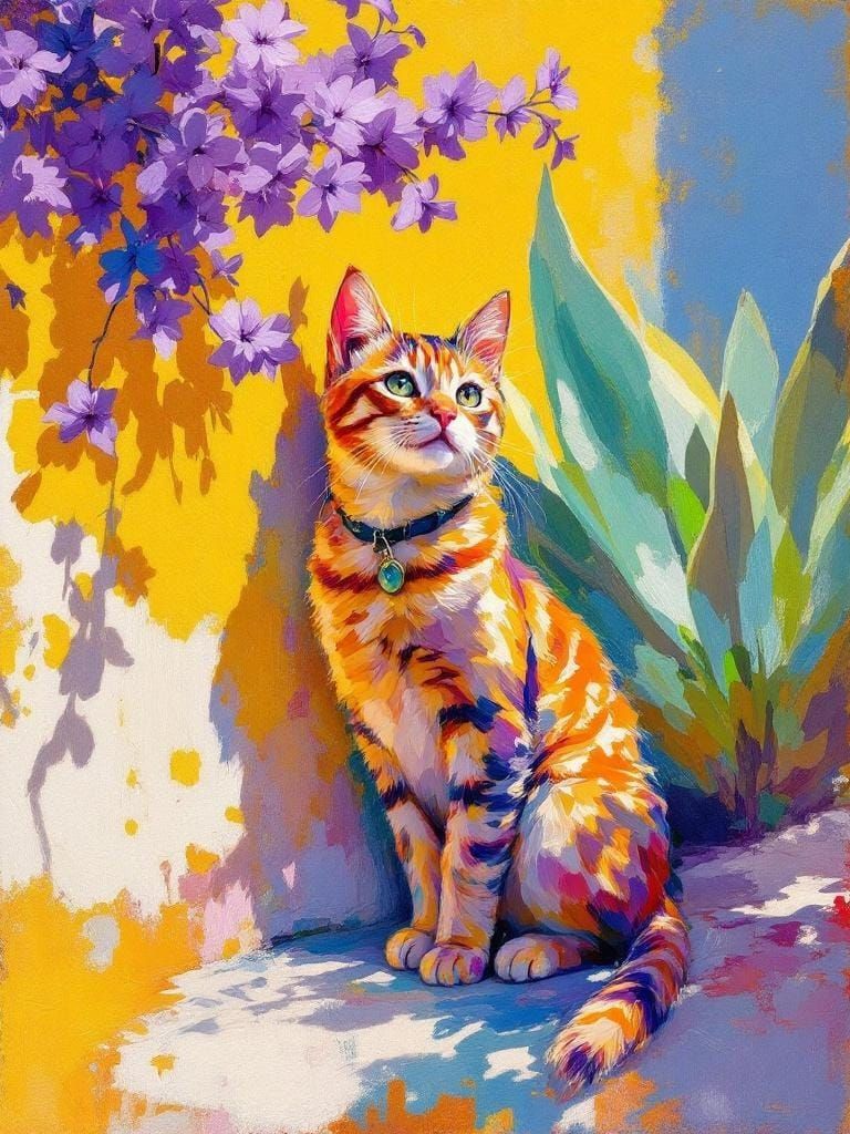 Cat Under Flower: Impressionistic Alla Prima Painting