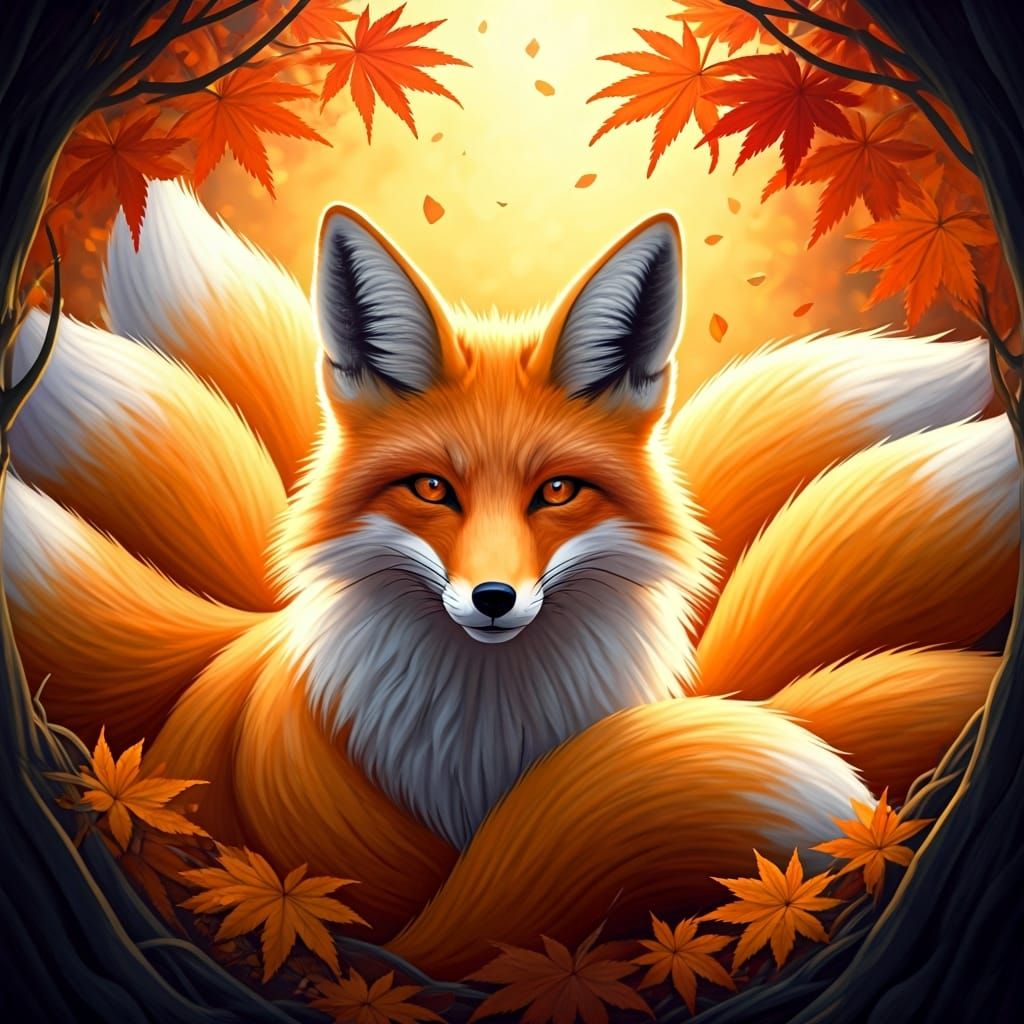 Golden Kitsune in Autumnal Dreamscape