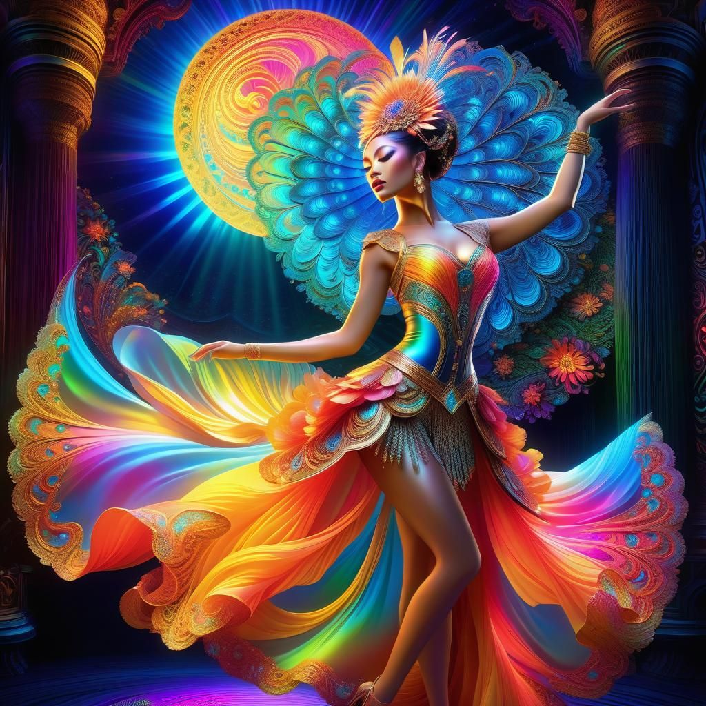 Iridescent Neon Dancer in Postmodern Style