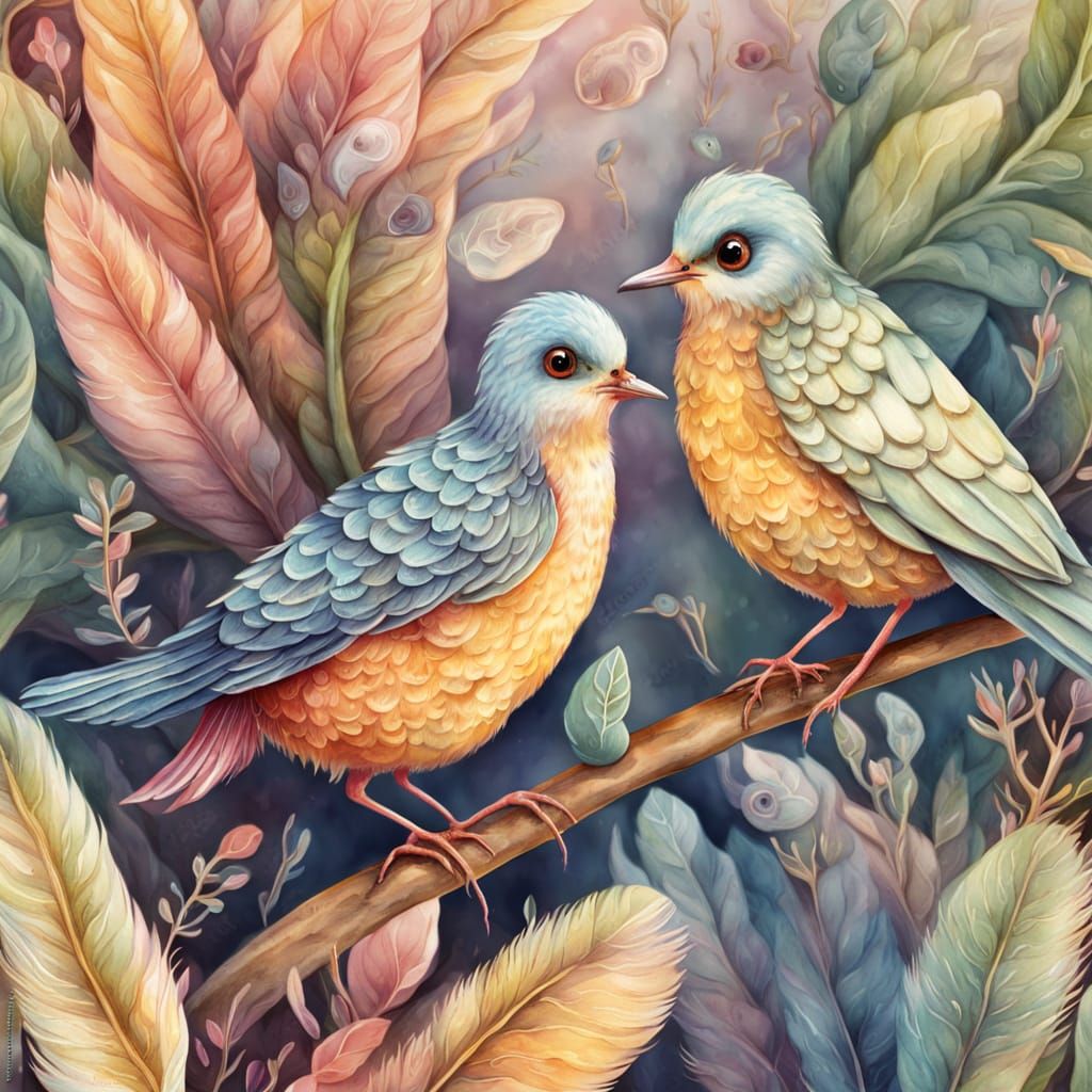 Bird and Worm Friends in Whimsical Watercolor Style
