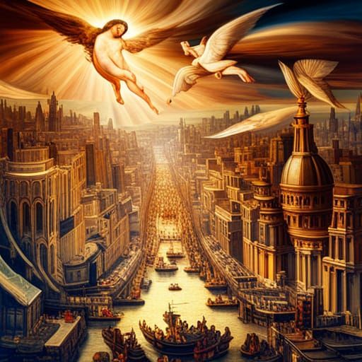 Celestial Christ Watches Over New York: Renaissance Oil Pain...