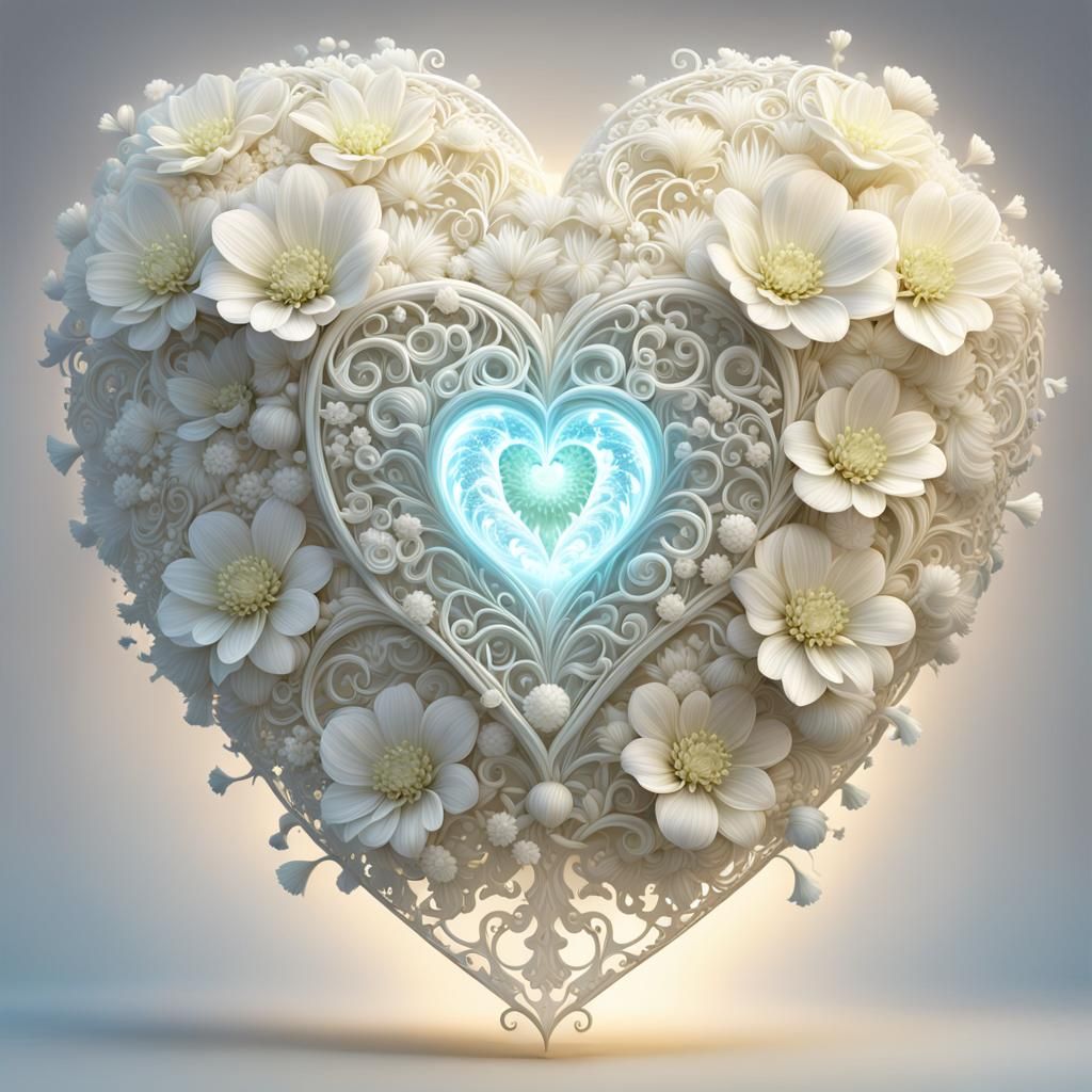 Bioluminescent Floral Heart: Intricate Anime Art