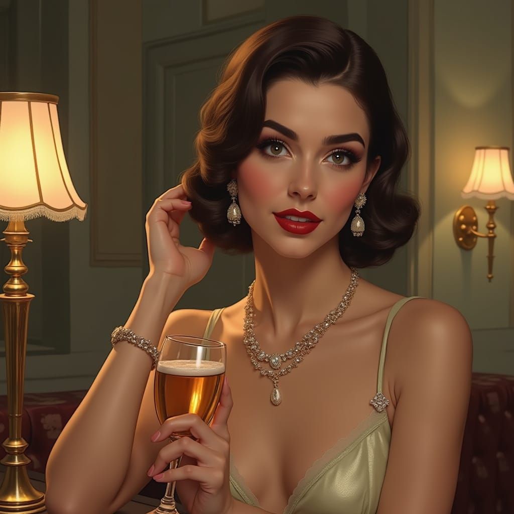 Elegant Woman Prepares for Madrid Evening, 1930s Style