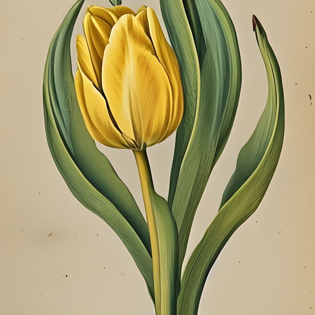 Rare Tulip as Vintage Botanical Gouache Painting