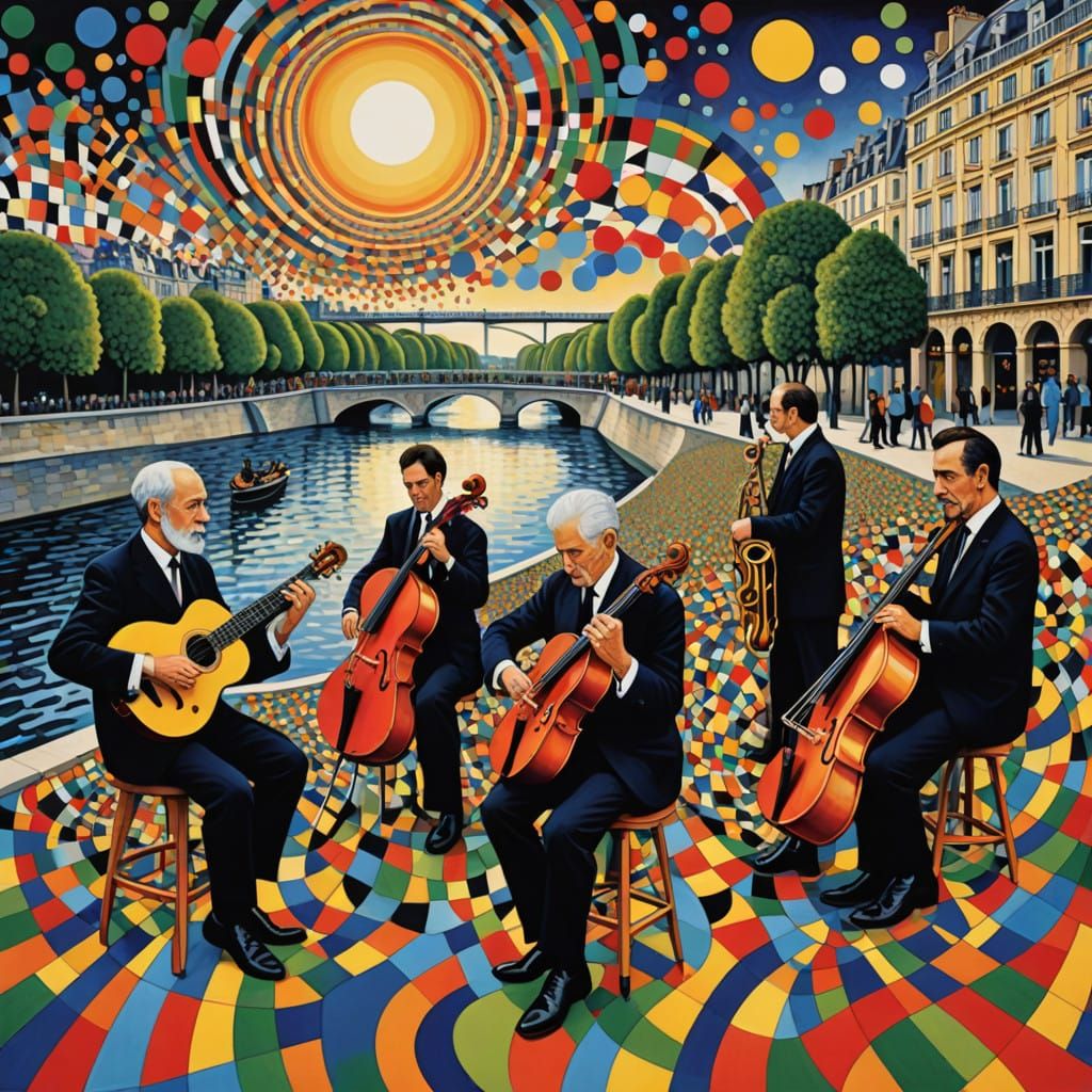 Parisian Street Orchestra in Vibrant Zentangle Style