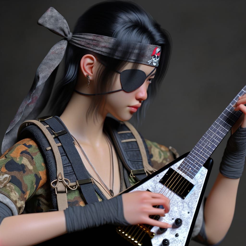 Asian Soldier Shreds Guitar: Matte Painting Concept Art