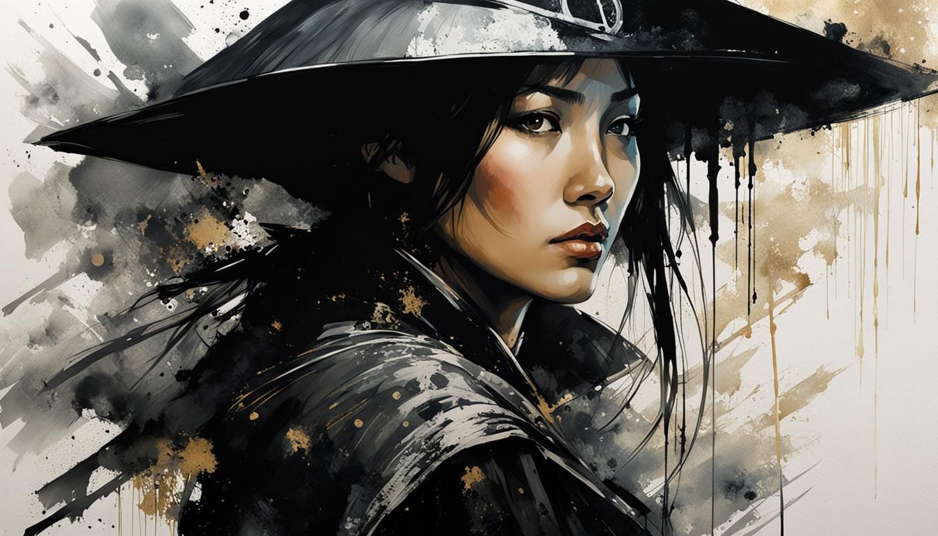 Asian Female Portrait in Ink Art Style