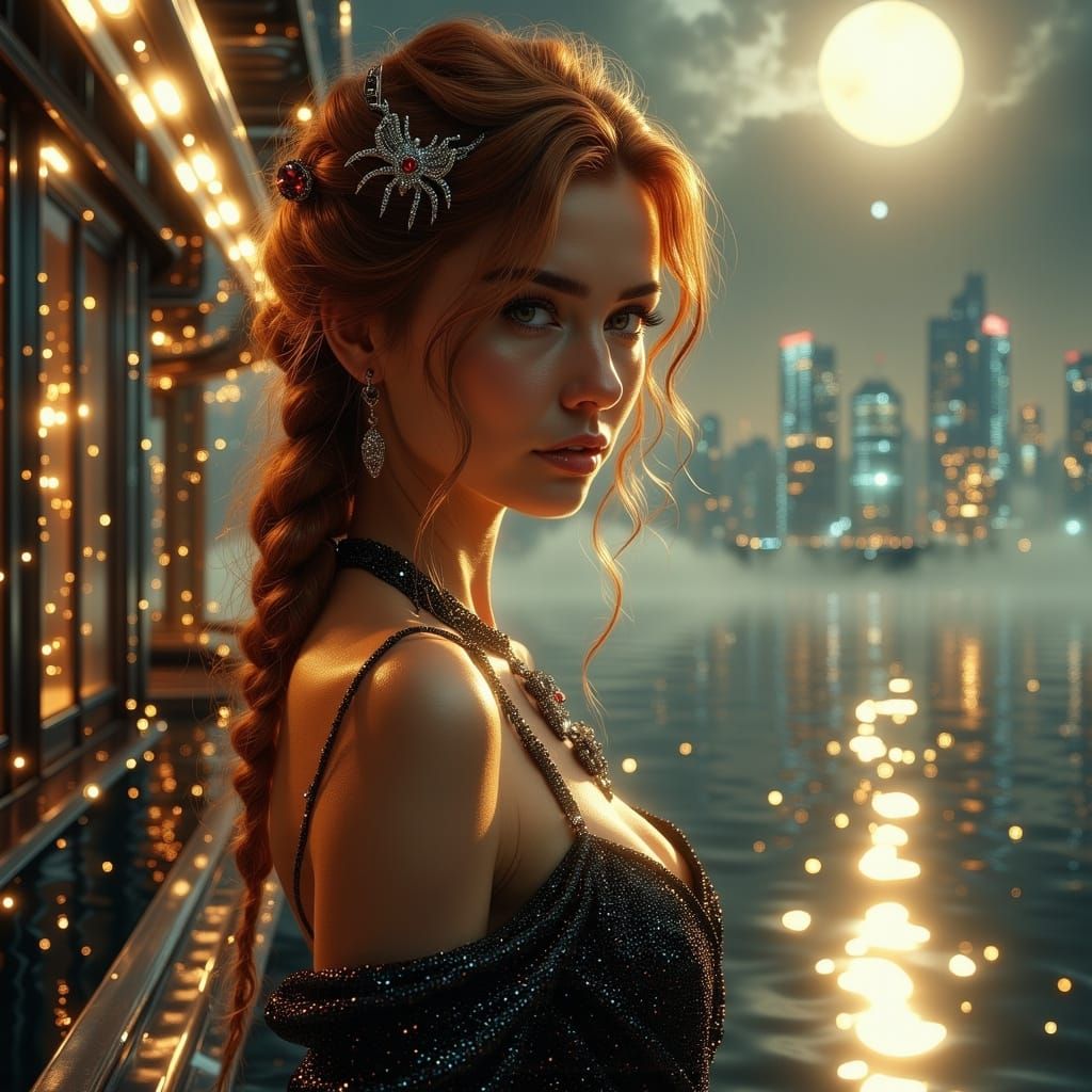 Cyberpunk Turkish Woman on Futuristic Balcony