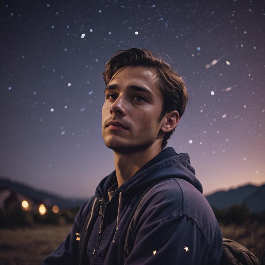 Contemplative Young Man Under a Starry Sky