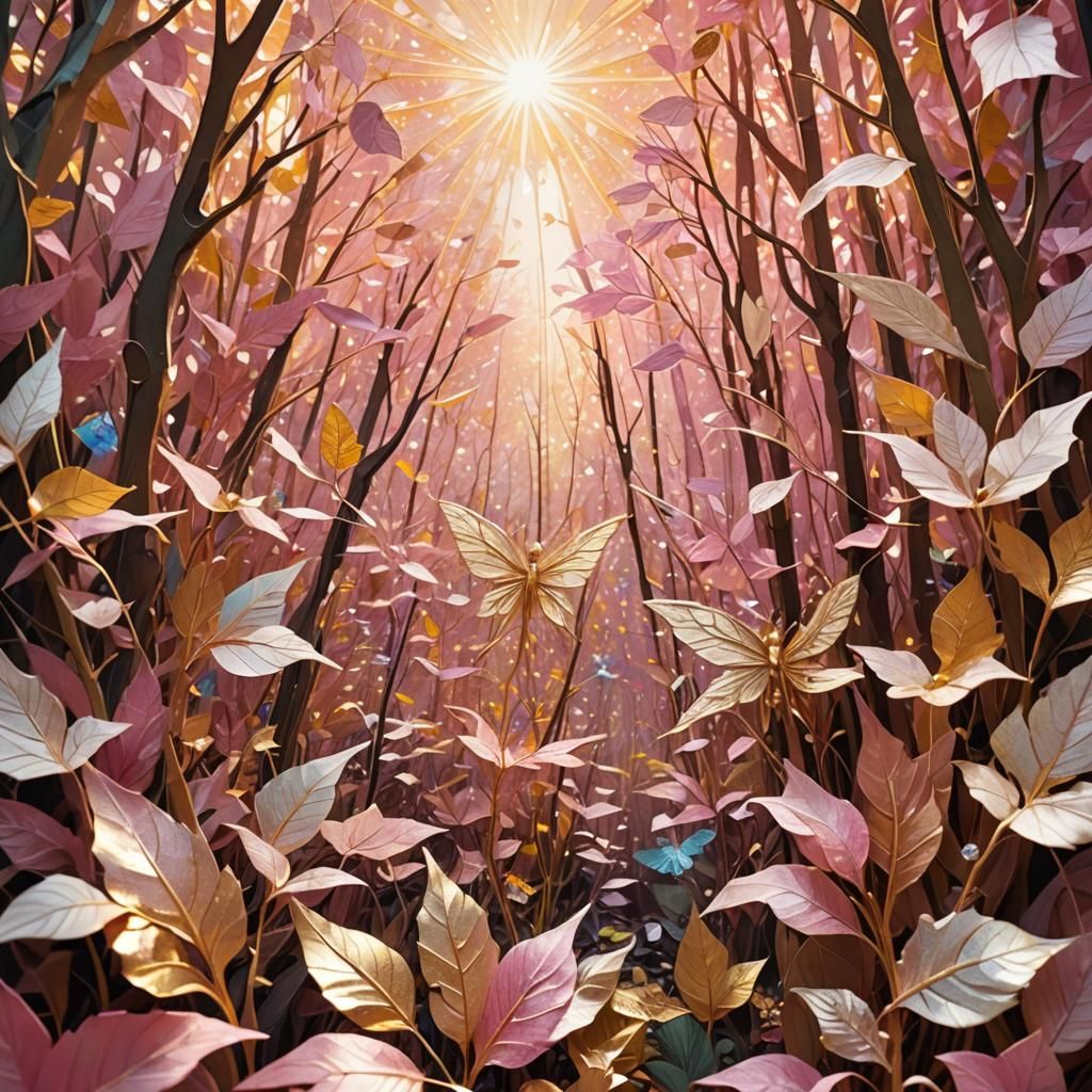 Fairies Hide in Pink and Gold Ethereal Forest