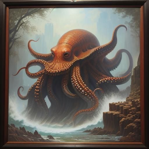 Giant Octopus in Oil Painting Style