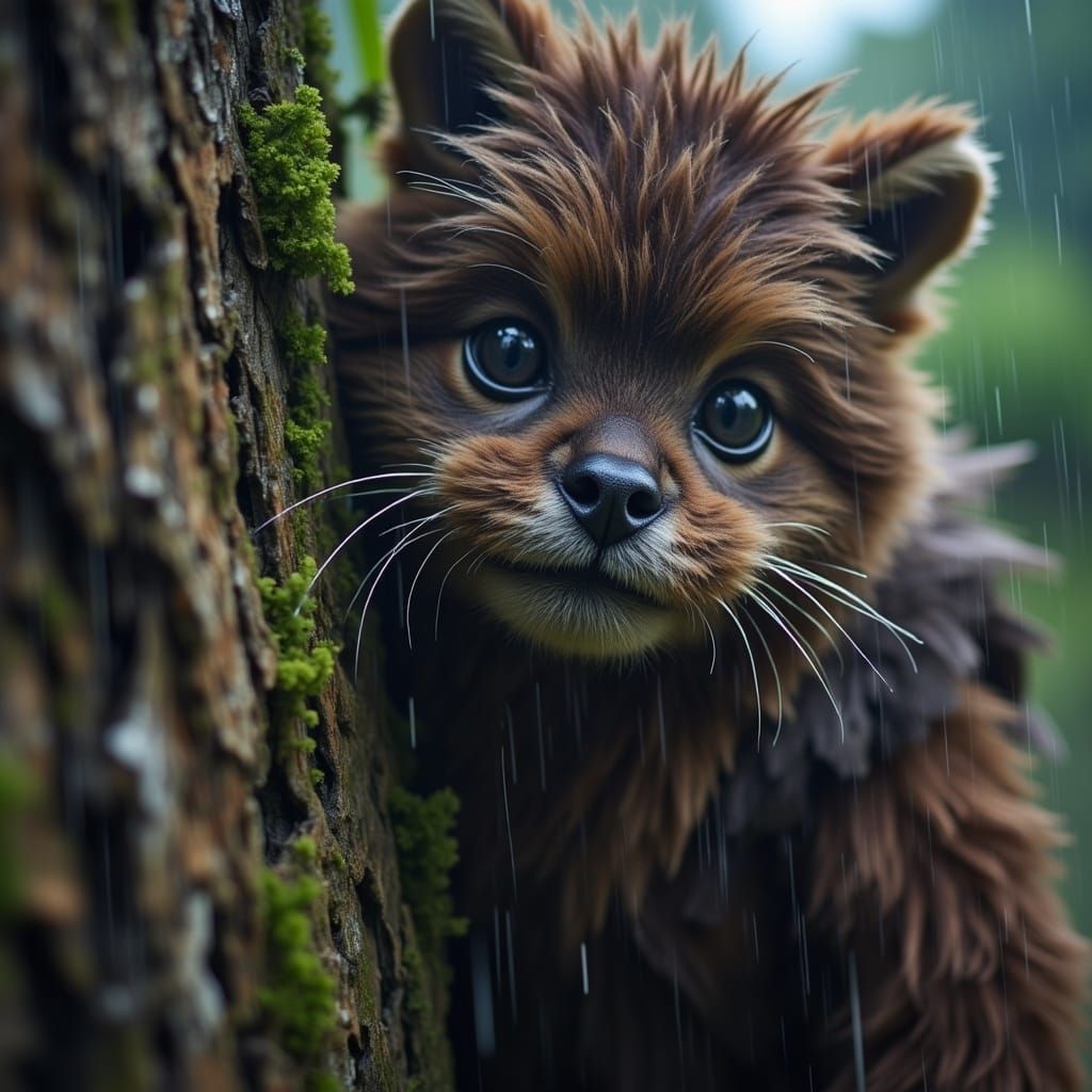 Ewok Wicket Peering from Behind a Tree
