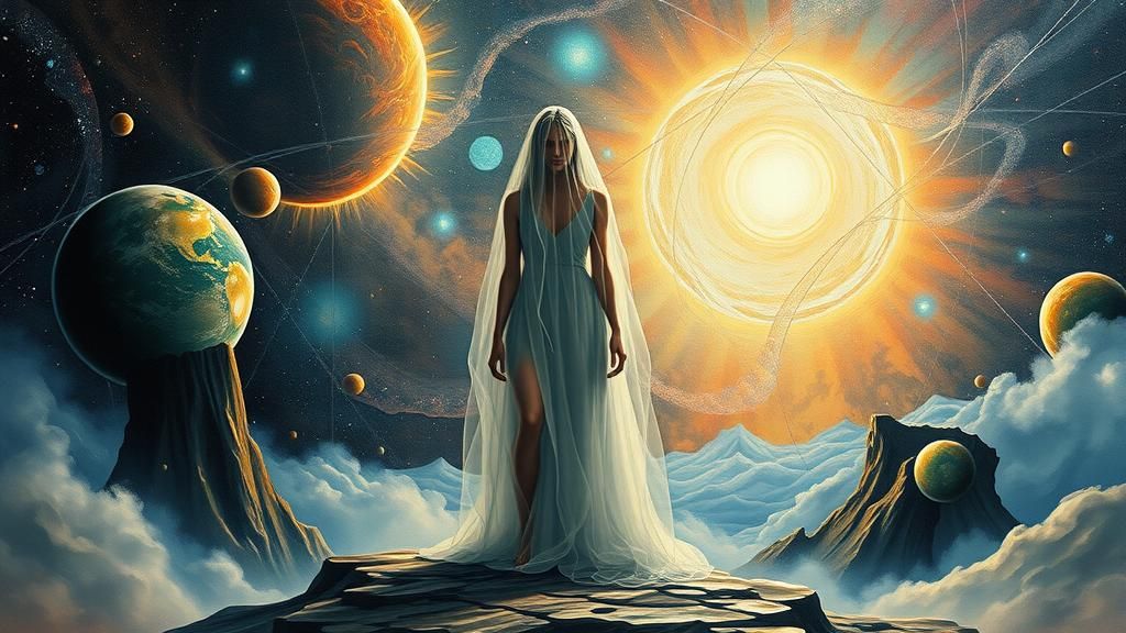 Surreal Woman at the Collision of Universes