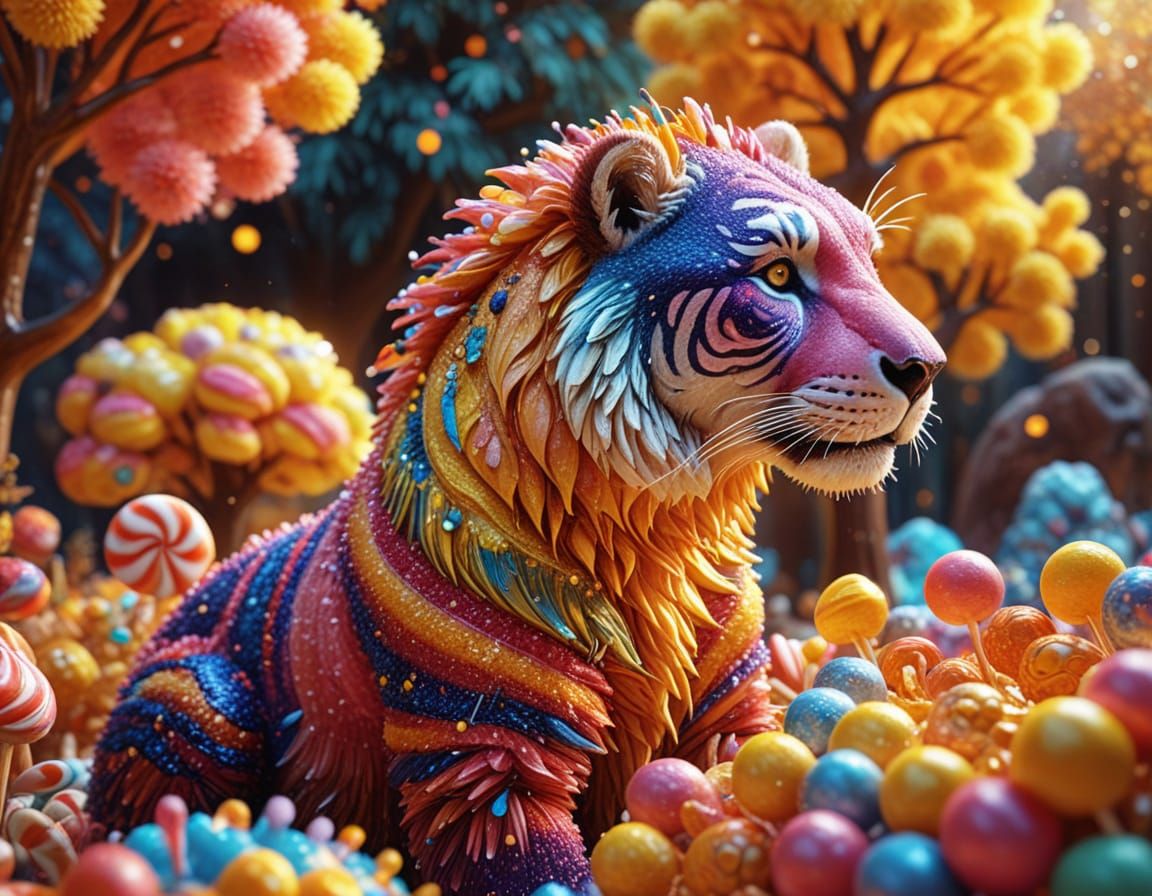 Vibrant Candy Zoo in Hyper-Realistic Digital Art