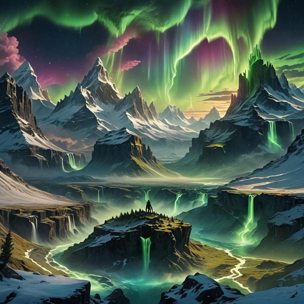 Asgard Under Aurora Borealis: Epic Digital Painting