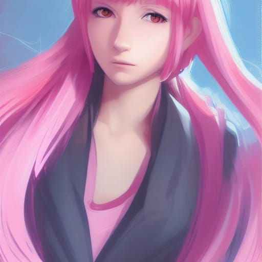 Anime Girl Portrait with Pink Hair in Hyperdetailed Style