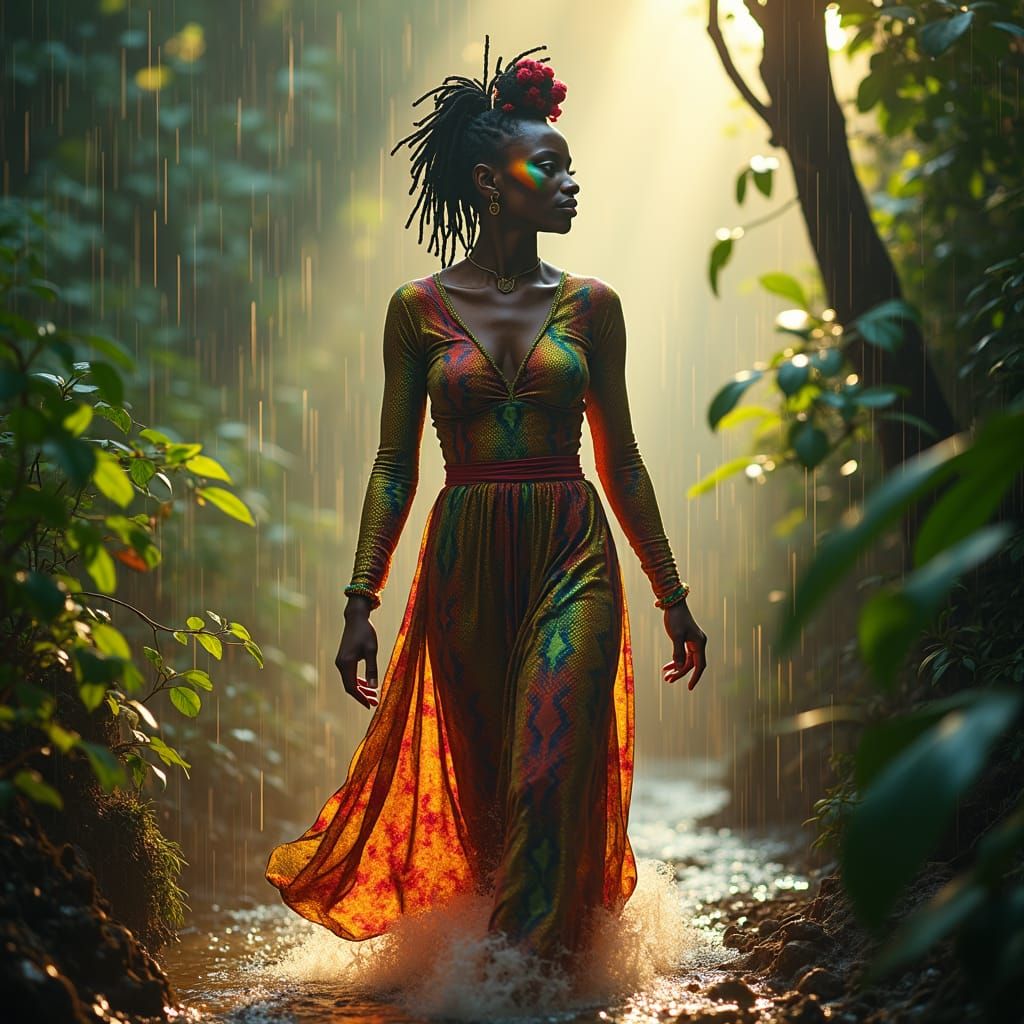 Congolese Rain Goddess in Rainbow Colors